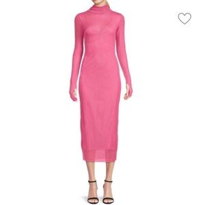 AFRM Marni Begonia Pink Sheer Mesh Turtleneck Dress size Small